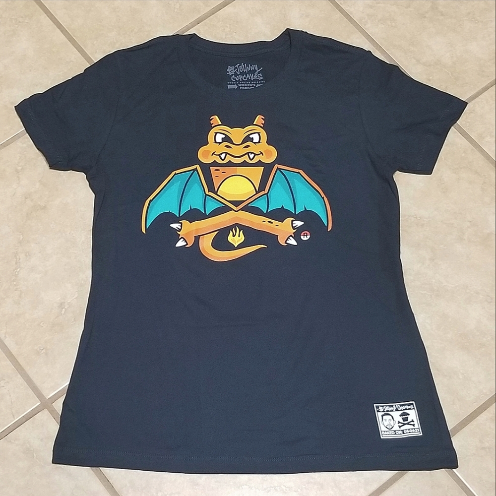 Pokemon Charizard Charred Crossbones Johnny Cupcakes Womens Fitted T-Shirt (M)